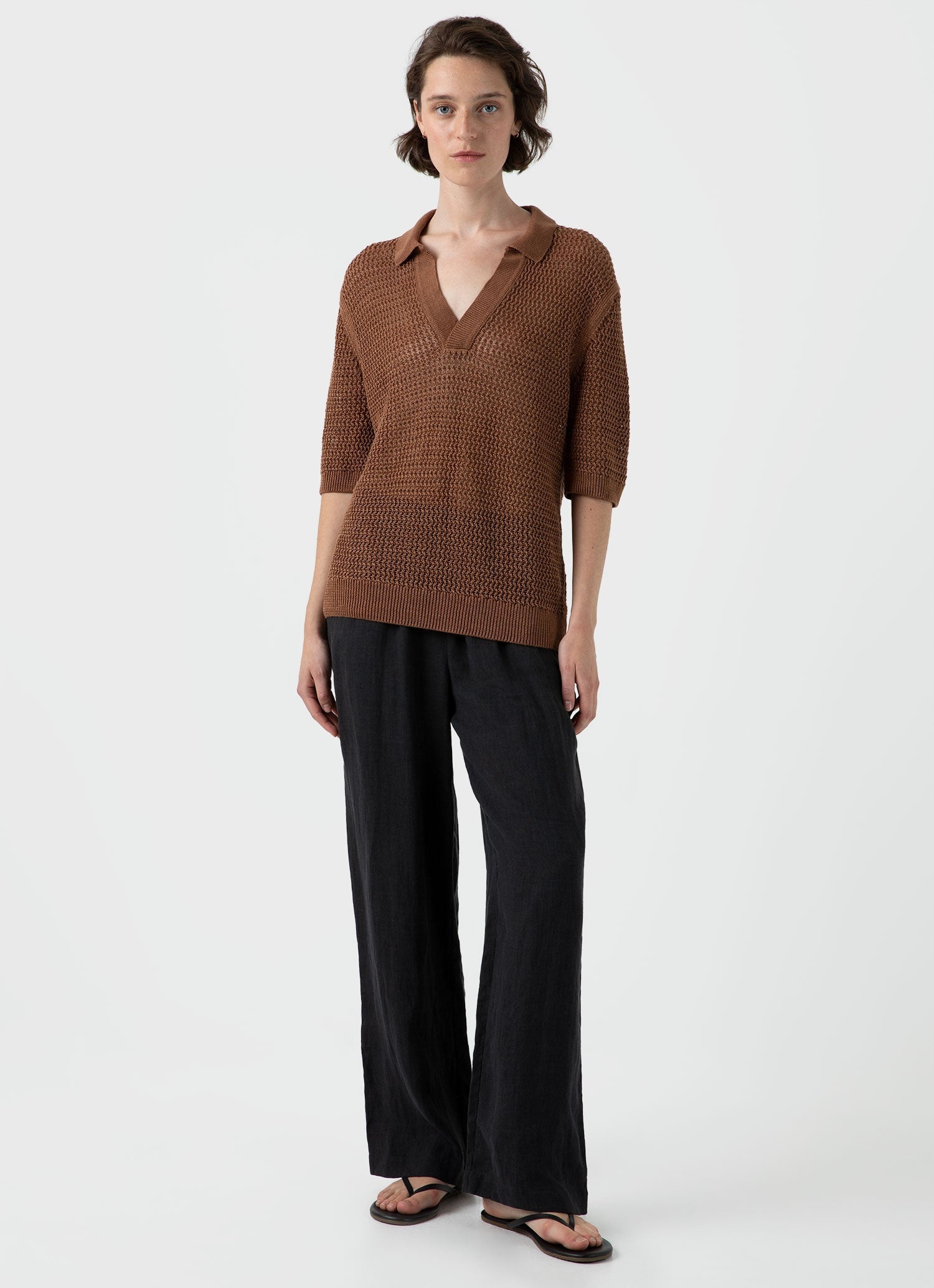 Linen Mesh Polo Shirt - 1