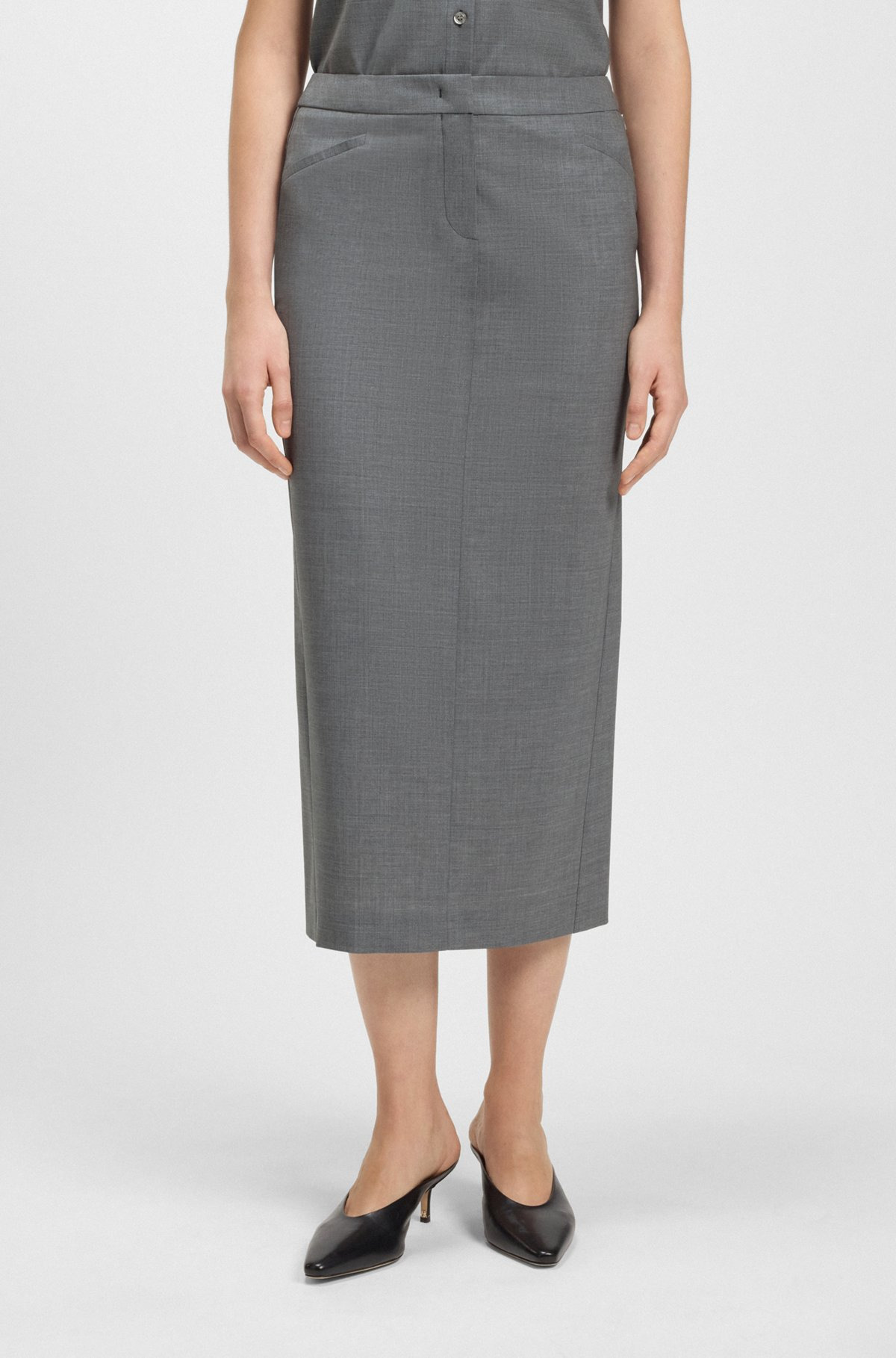 PENCIL SKIRT IN MELANGE VIRGIN WOOL - 2