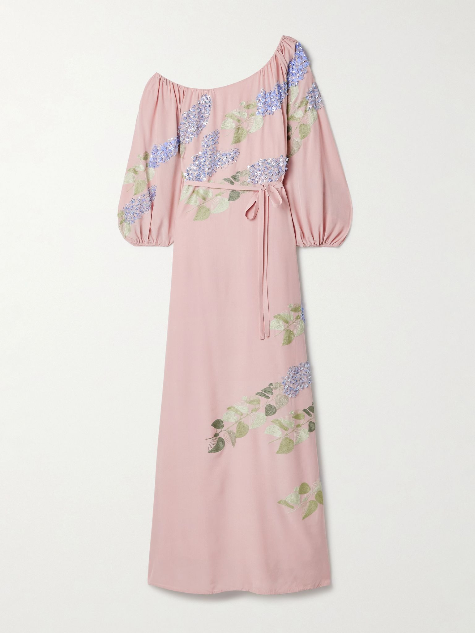 Nathalie off-the-shoulder embellished silk crepe de chine gown Blush - 1