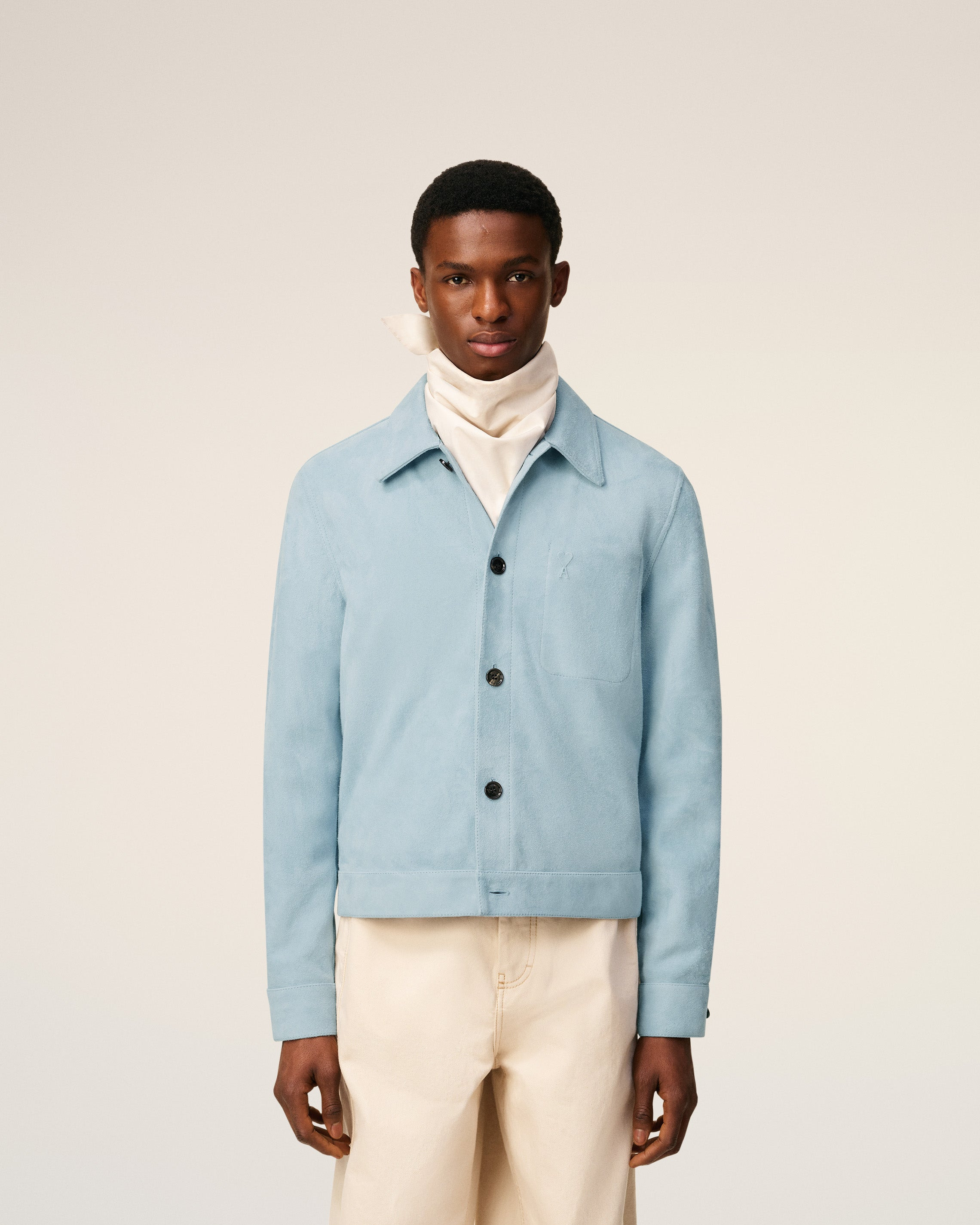 BLUE LEATHER BUTTONED AMI DE COEUR JACKET - 3