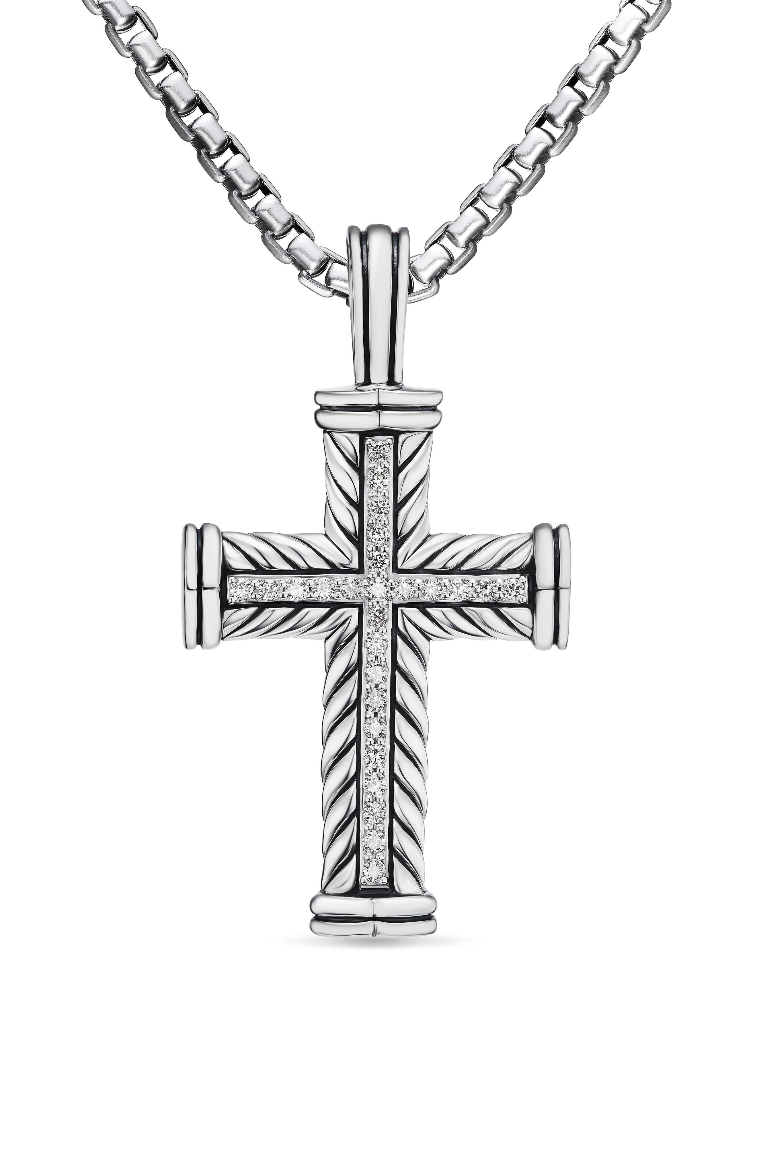 David Yurman Chevron Cross Pendant in Sterling Silver with Diamonds at Nordstrom - 1