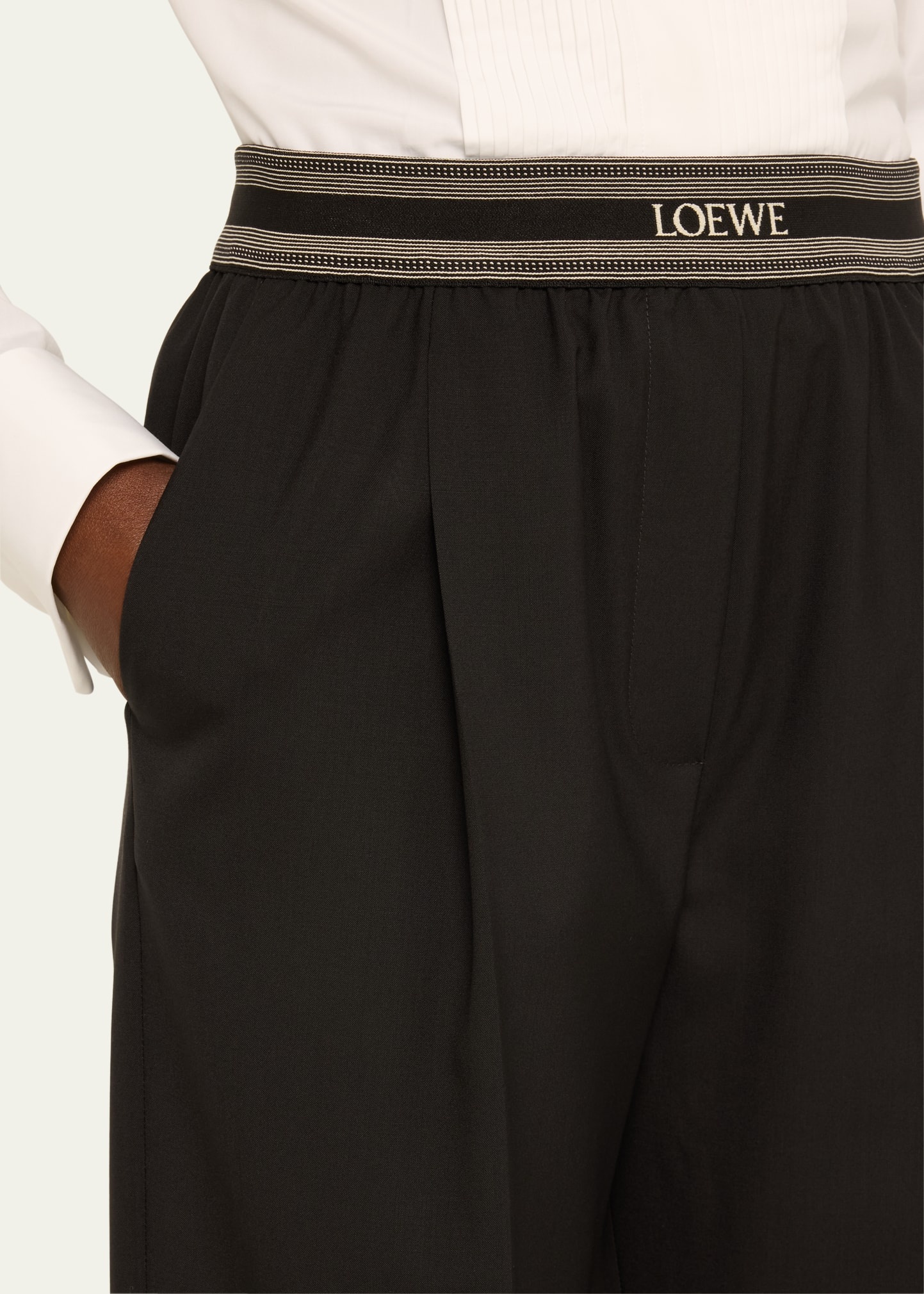 Logo Waistband Pintuck Wool Trousers - 5