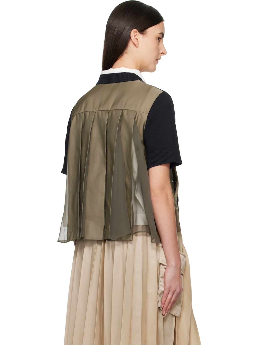 Navy & Khaki Nylon Twill x Knit Sweater - 3