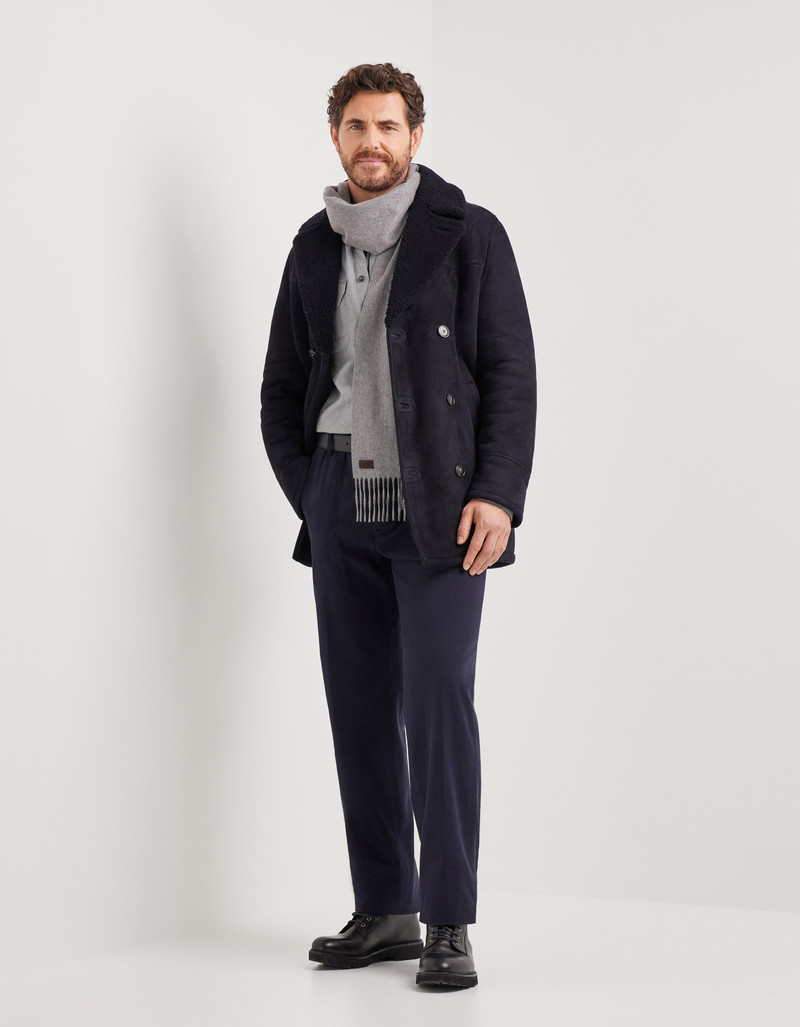 Canali DOUBLE-BREASTED BLUE SHEARLING CAR COAT outlook