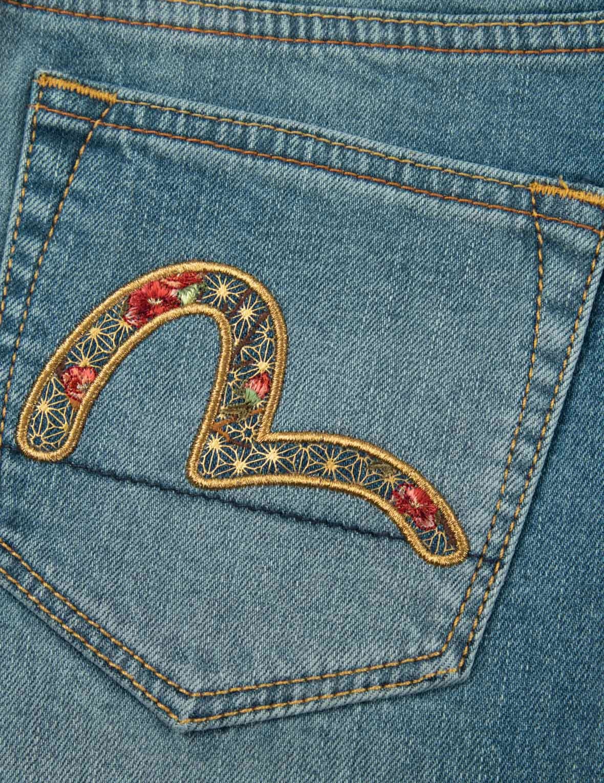 TSUBAKI BROCADE-PATTERN SEAGULL EMBROIDERY STRAIGHT LEG JEANS - 7