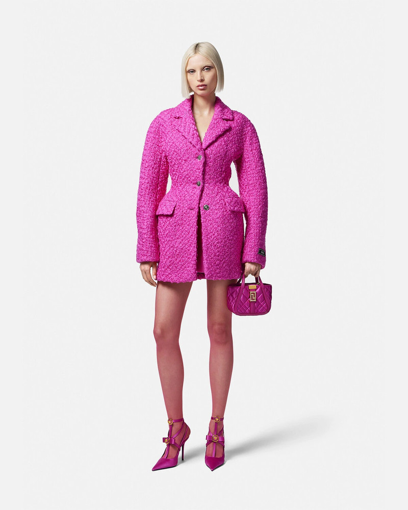 VERSACE Rounded Hourglass Wool Bouclé Coat outlook