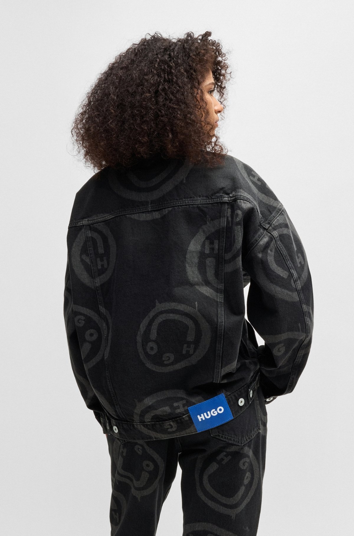 RELAXED-FIT DENIM JACKET WITH HAPPY HUGO PRINT - 6