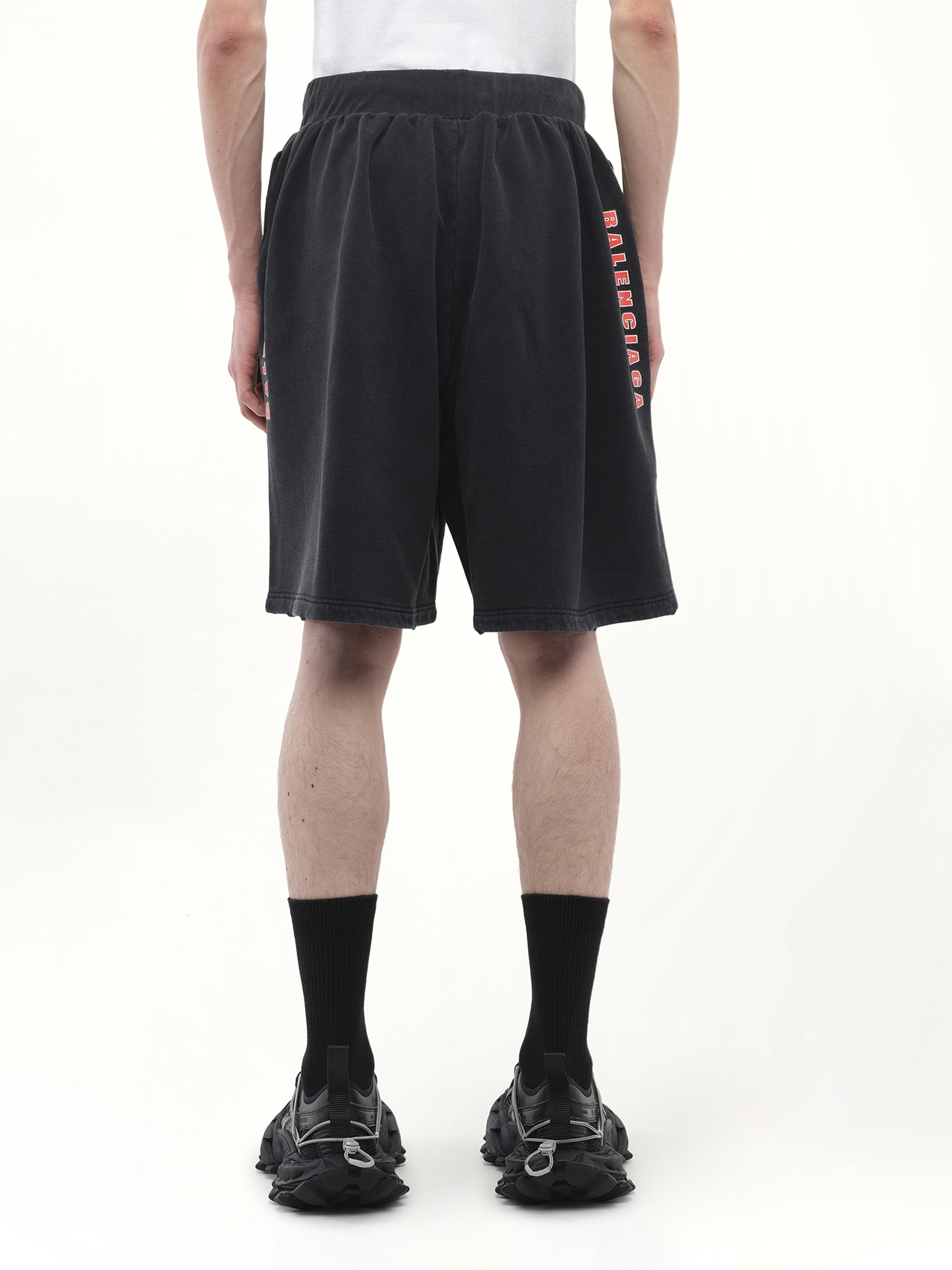 Sponsor Logo Long Shorts in Faded Washed Black - 6