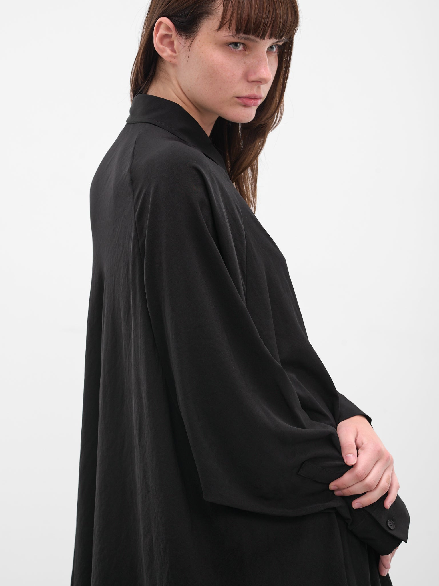 Black Raglan Draped Asymmetric Shirt - 5