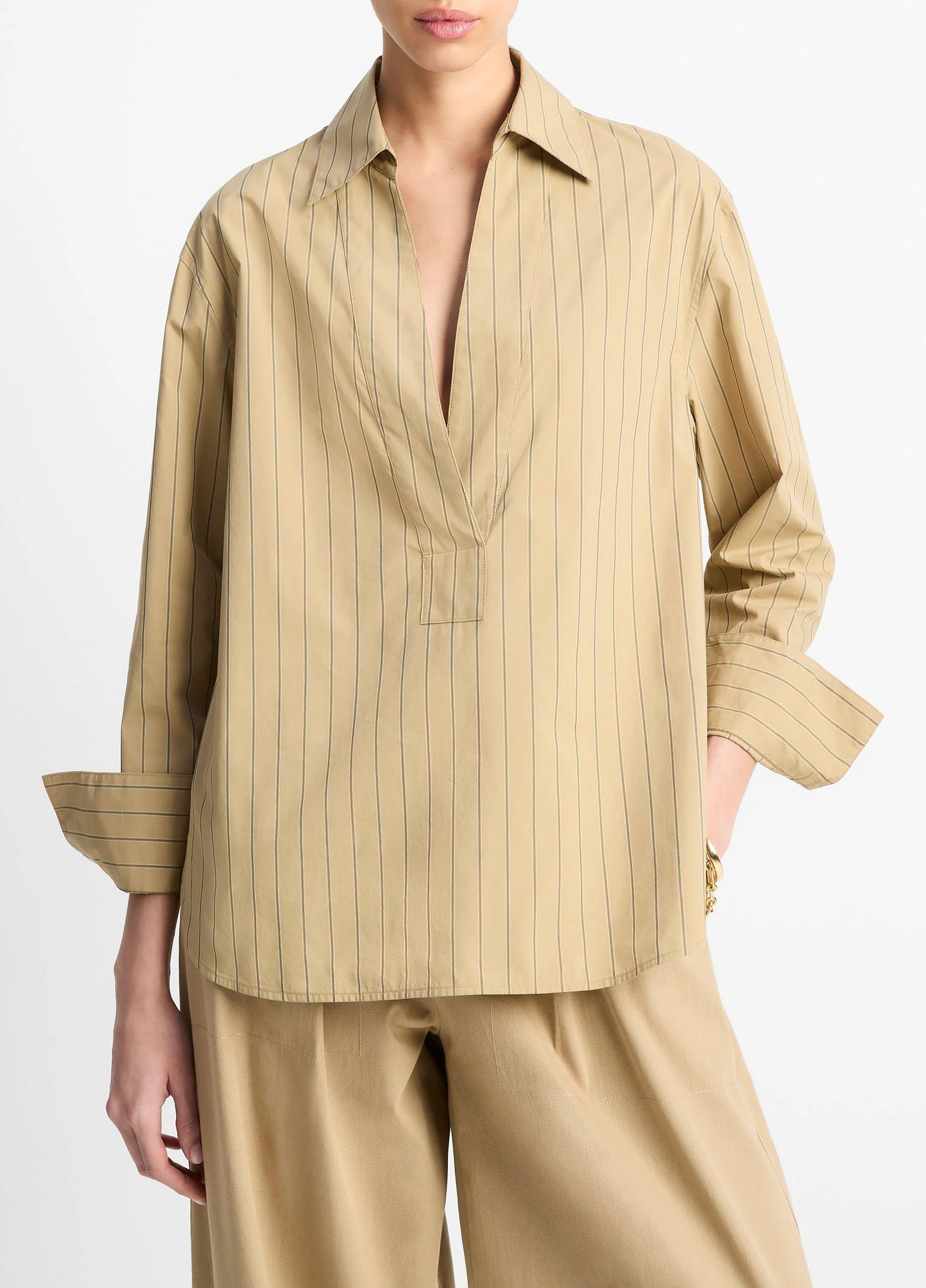 Striped Cotton Relaxed Popover Shirt - 1
