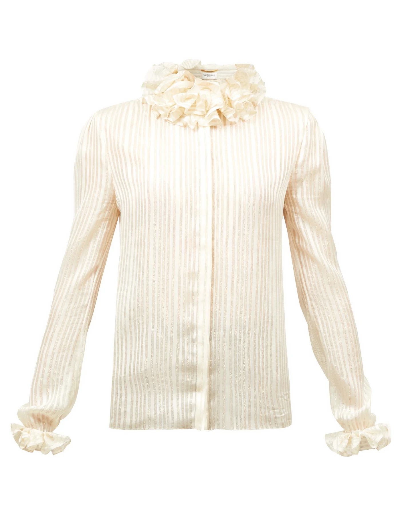 Ruffle-neck metallic-striped lamé blouse - 1