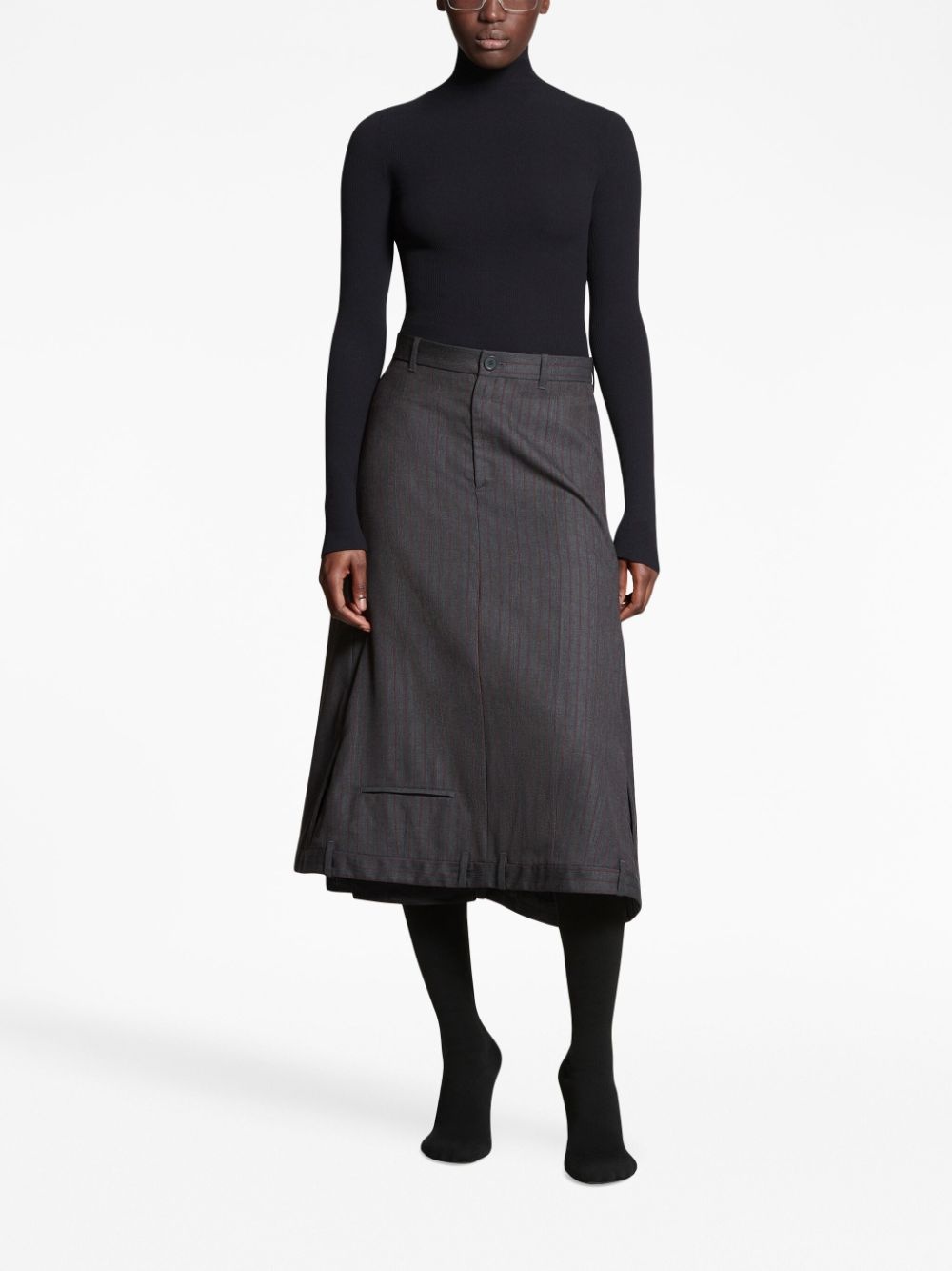 pinstripe-pattern midi wool skirt - 2