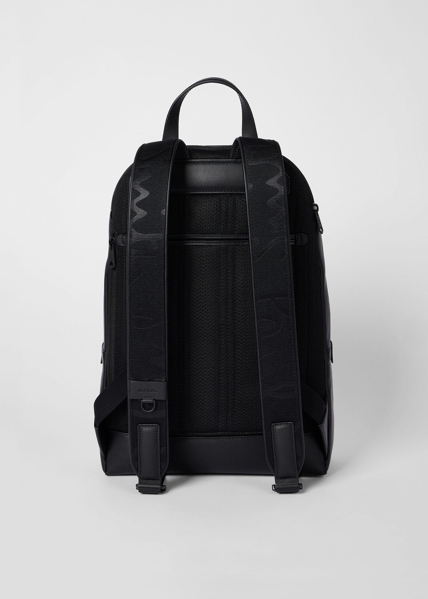 Black Straw-Grain Embossed Leather Backpack - 3
