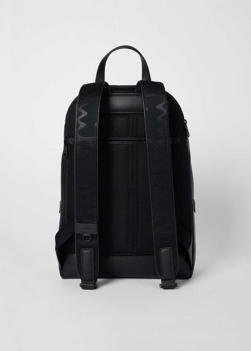 Black Straw-Grain Embossed Leather Backpack 3