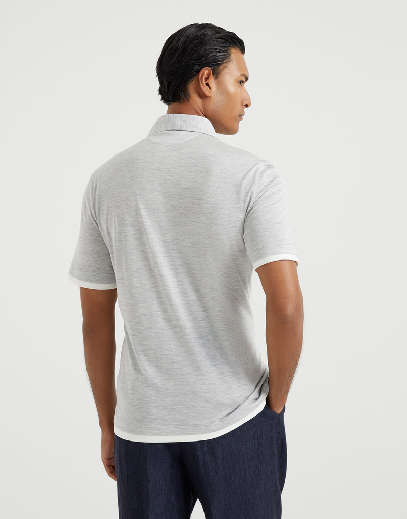 Brunello Cucinelli Silk and cotton jersey shirt-style collar polo with faux-layering outlook