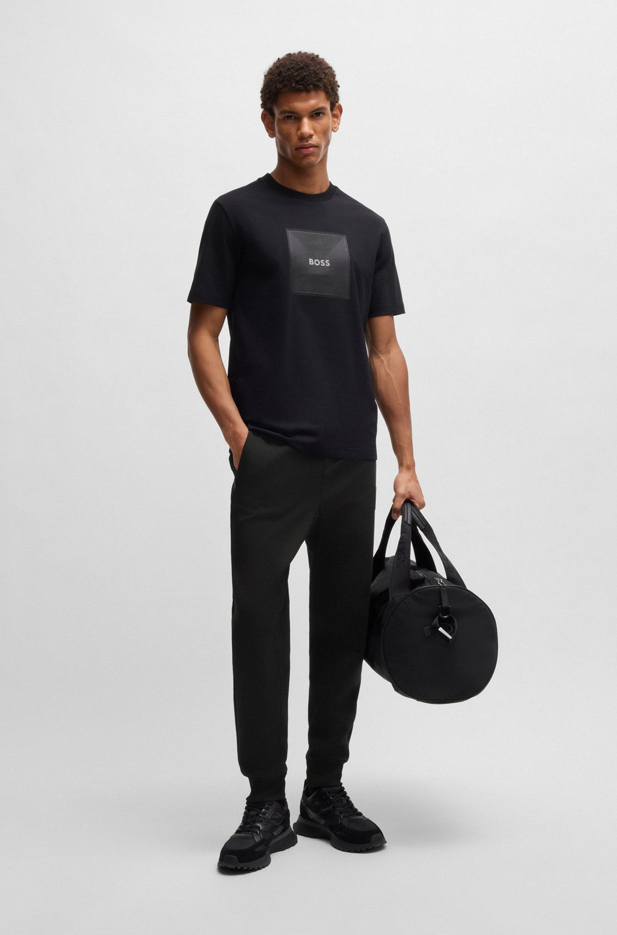 STRETCH TRACKSUIT BOTTOMS WITH LOGO PATCH - 4