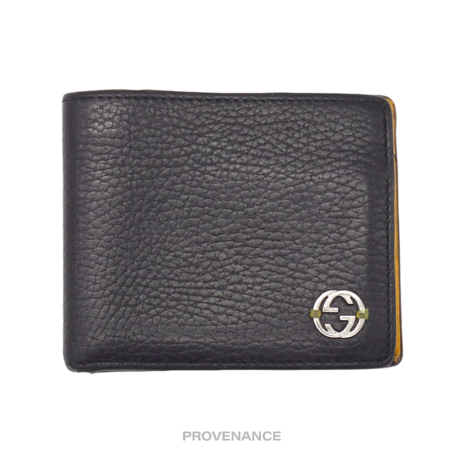 Gucci GG Logo Bifold Wallet - Black Yellow Leather - 1