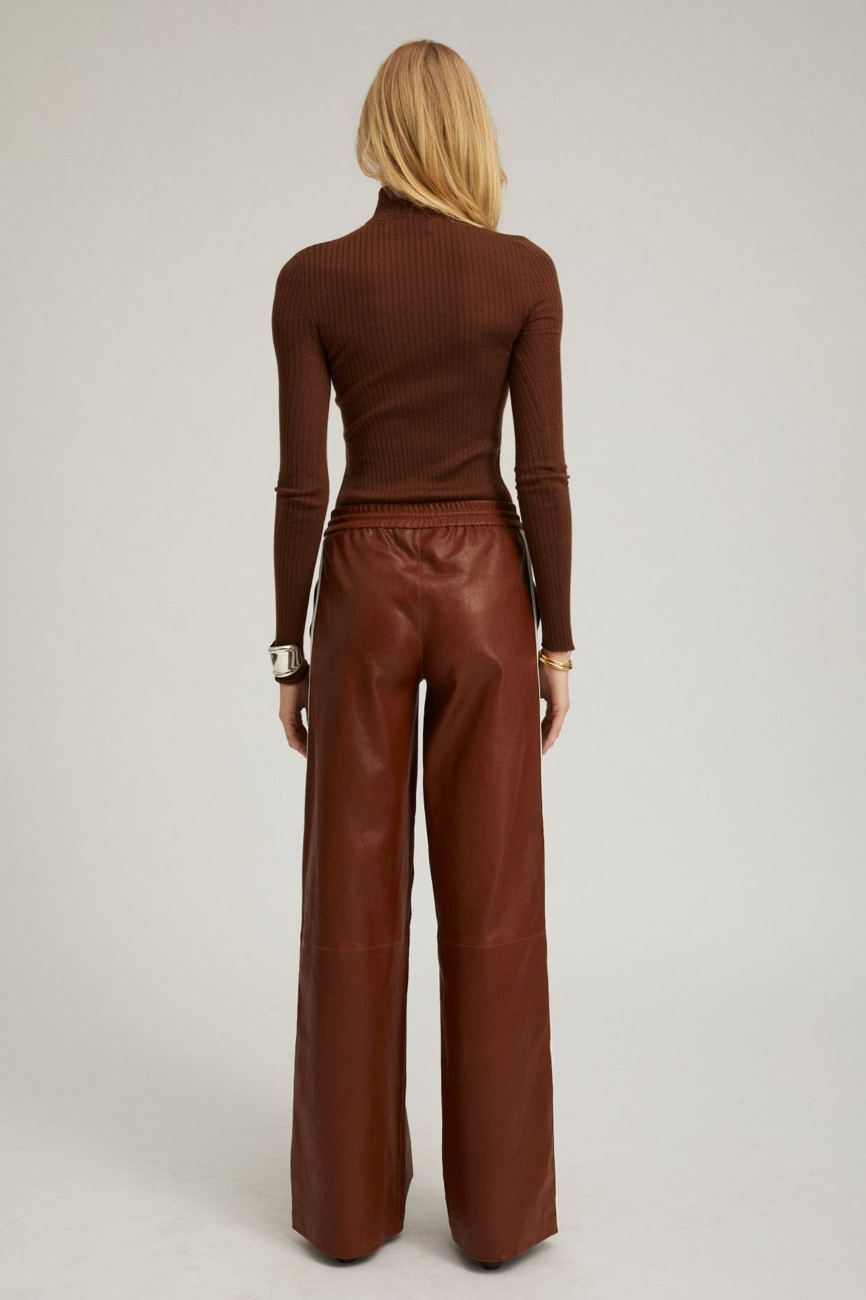 ACORN LEATHER BAGGY ATHLETIC PANTS - 5