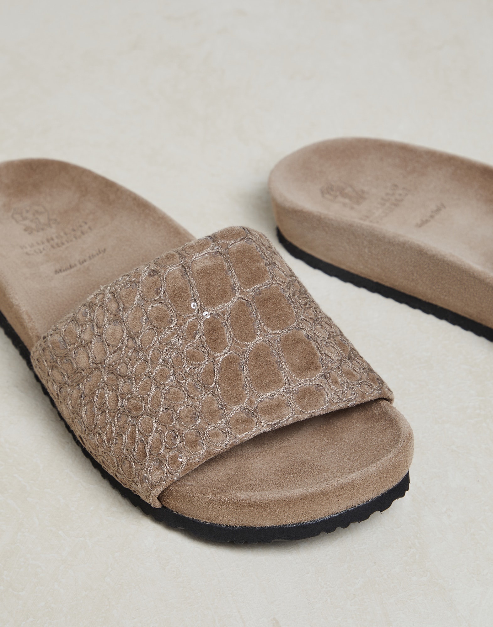 Suede slides with dazzling crocodile embroidery - 4