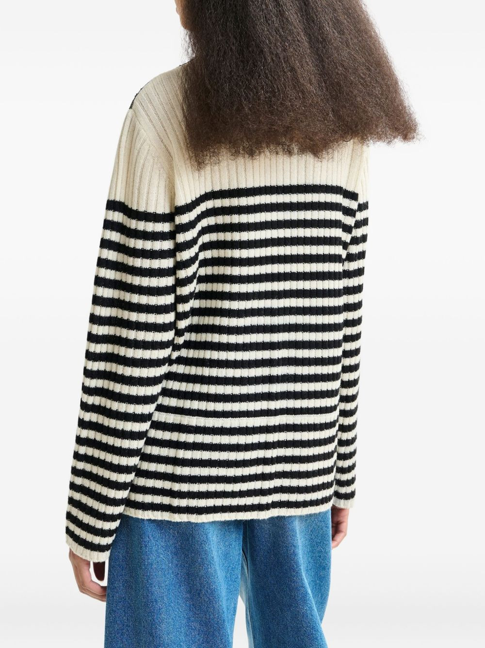 Insane lace-insert striped sweater - 4