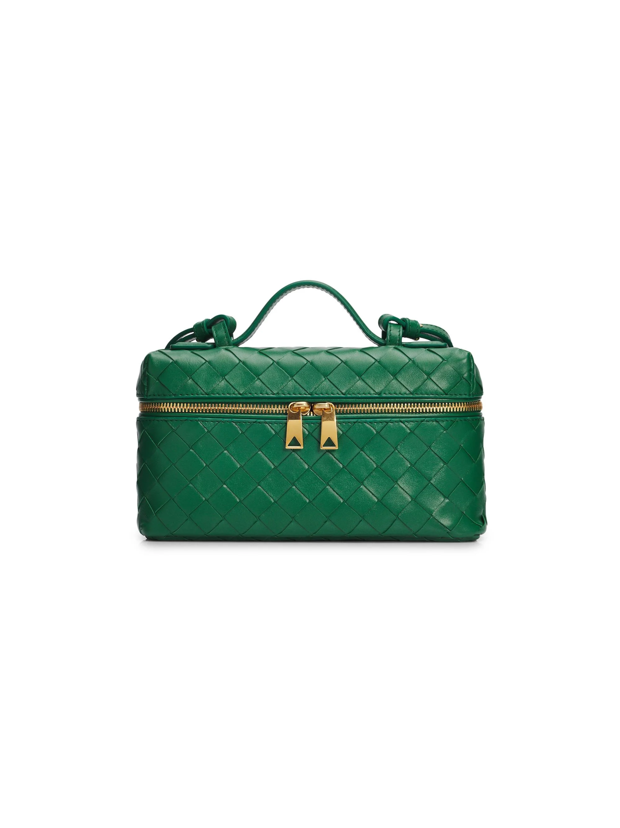 Women's Bang Bang Intrecciato Leather Crossbody Vanity Case Bag - Jungle Gold - 1