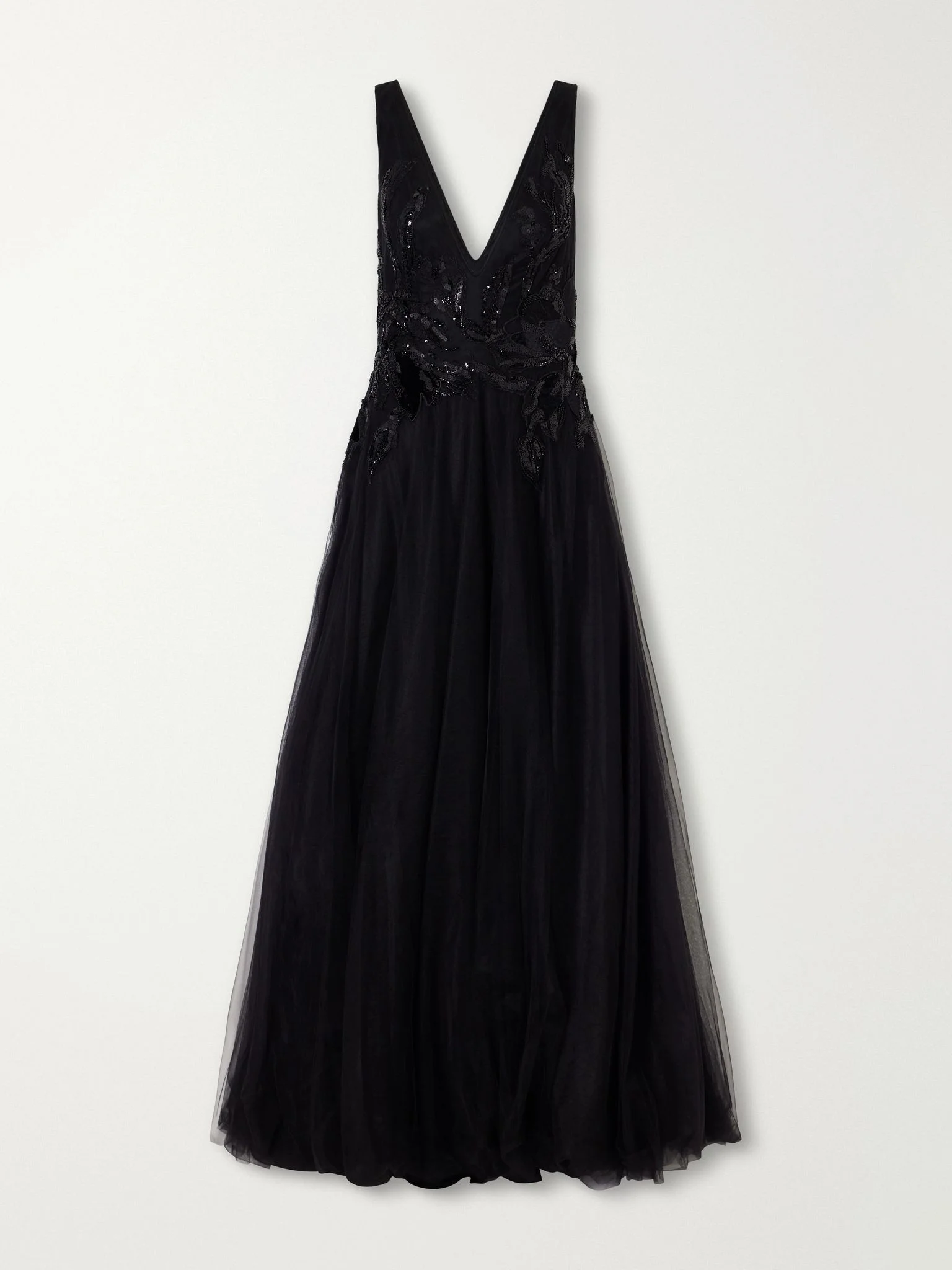 Vianna embellished velvet-trimmed tulle gown Black - 1