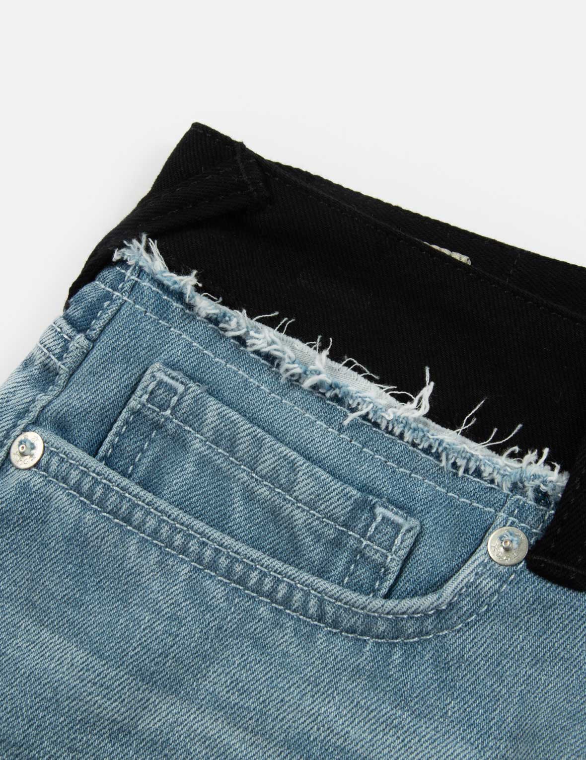 SEAGULL AND LOGO EMBROIDERY RECONSTRUCTED DENIM SHORTS - 7