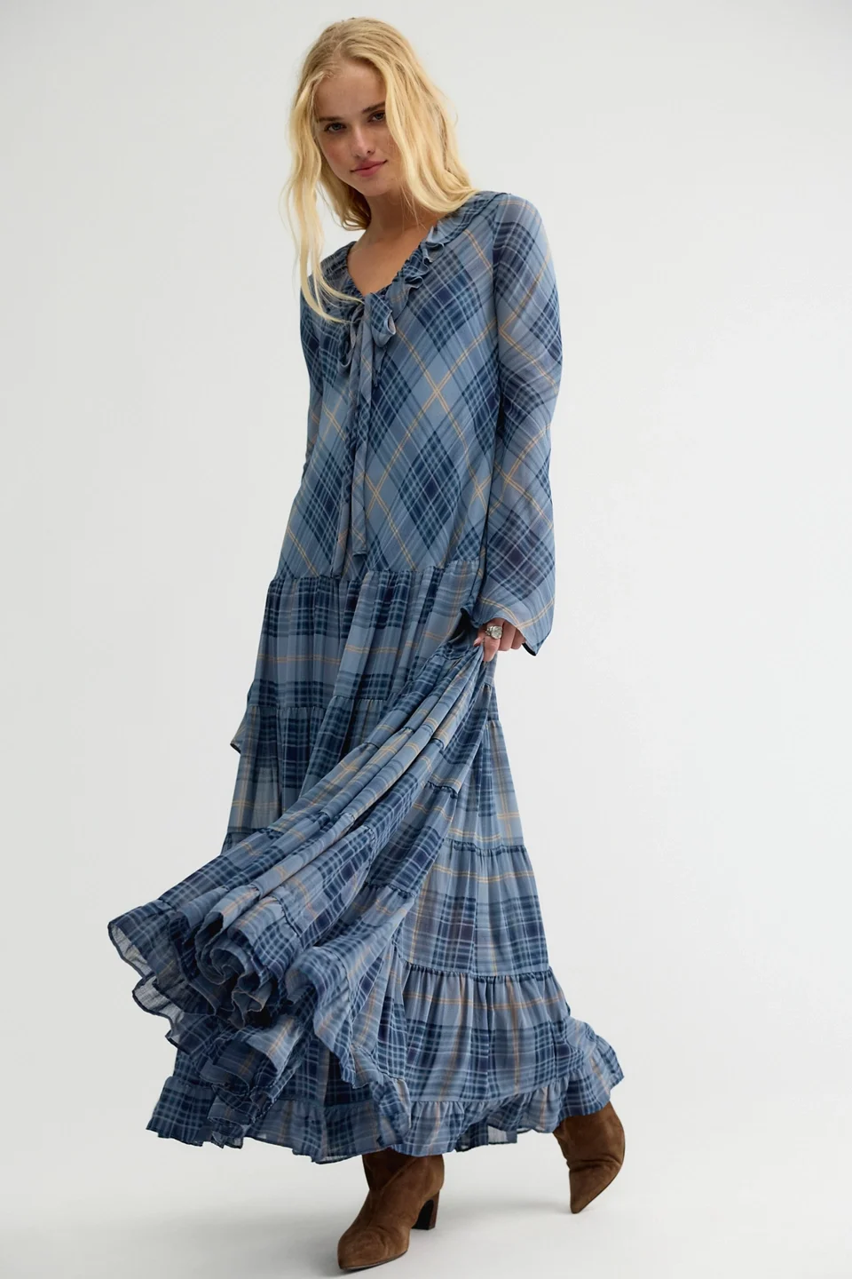 Plaid Petal Maxi Dress - 1