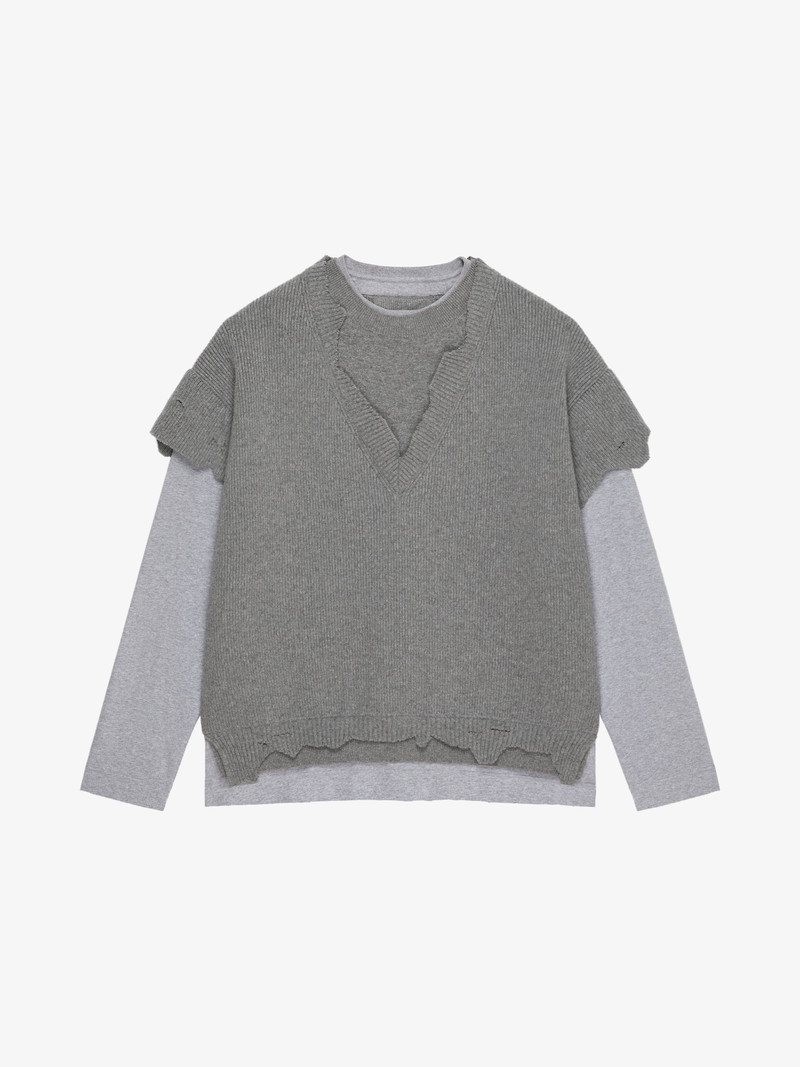 CUT & LAYER SWEATER IN WOOL AND COTTON 1