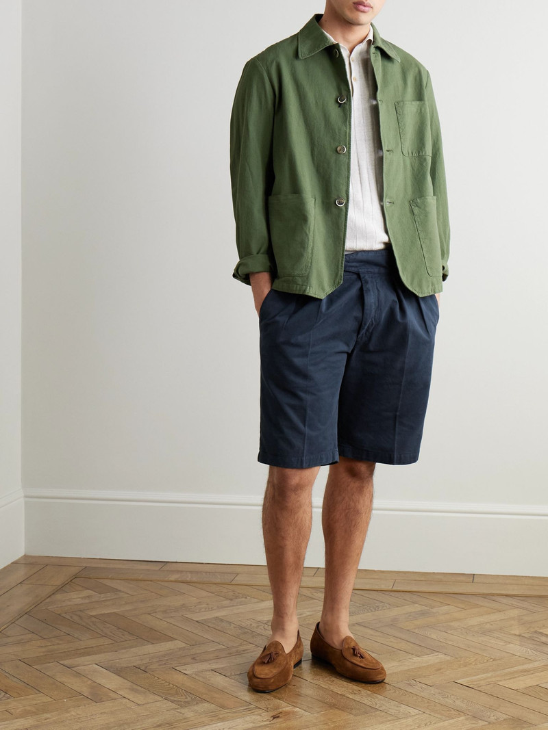 RUBINACCI Manny Straight-Leg Pleated Cotton Shorts Navy outlook
