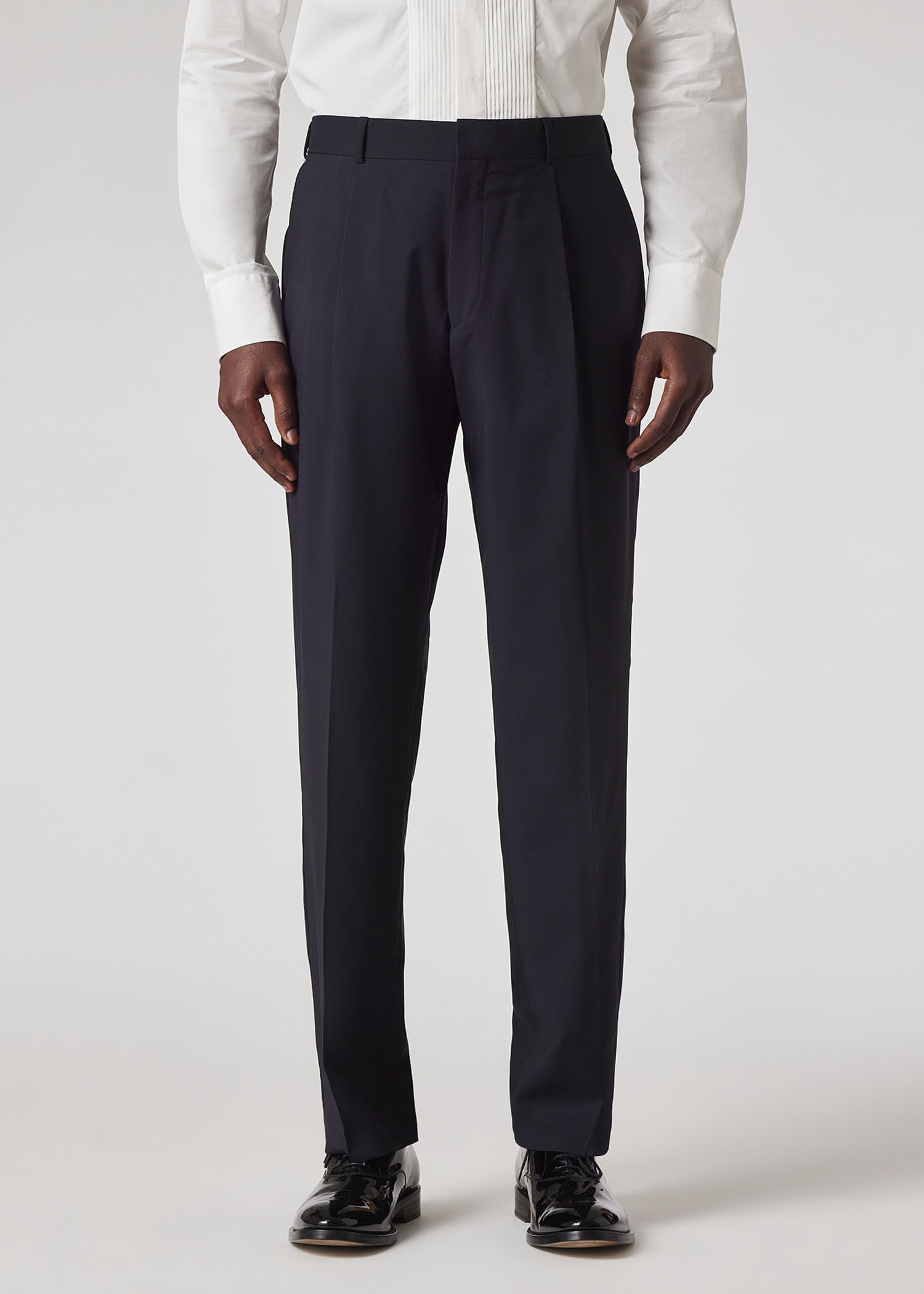 Dark Navy Wool-Mohair Pleated Trousers - 3