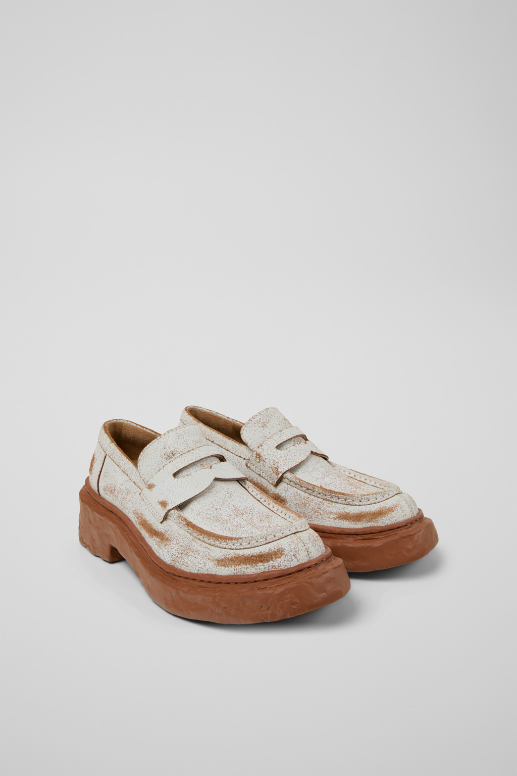 White cracked Leather Loafers - 2