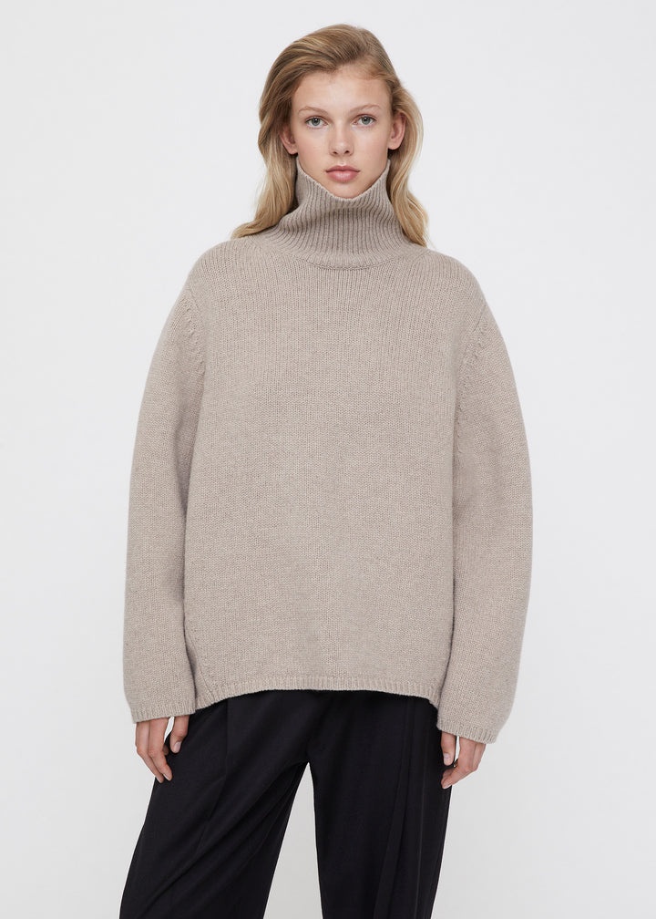 Toteme Wool Cashmere Turtleneck Sweater in Beige Melange