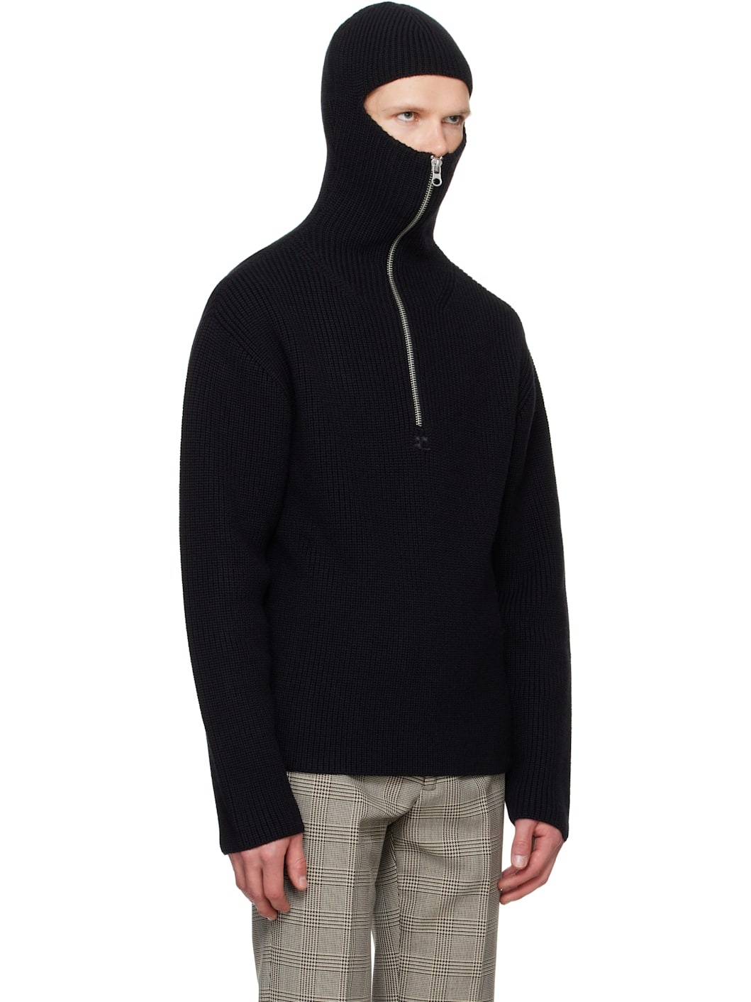 Black Ribbed Wool Hoodie - 2