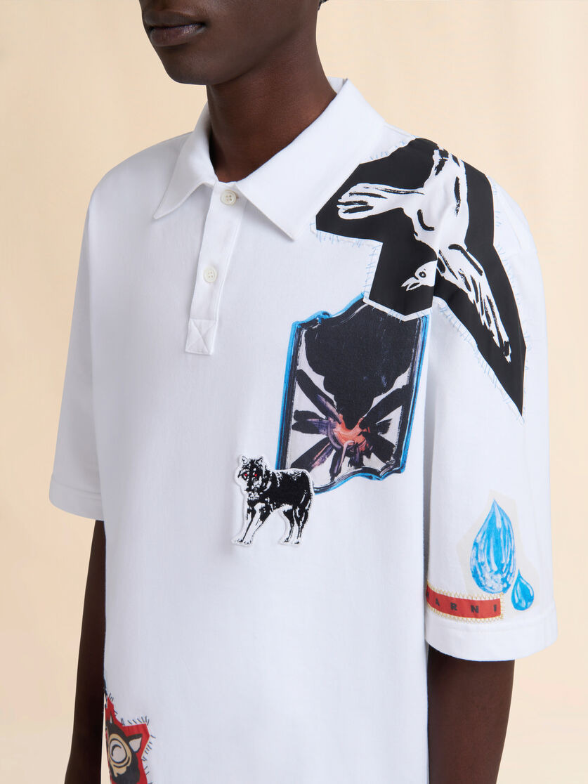 WHITE JERSEY POLO SHIRT - 4