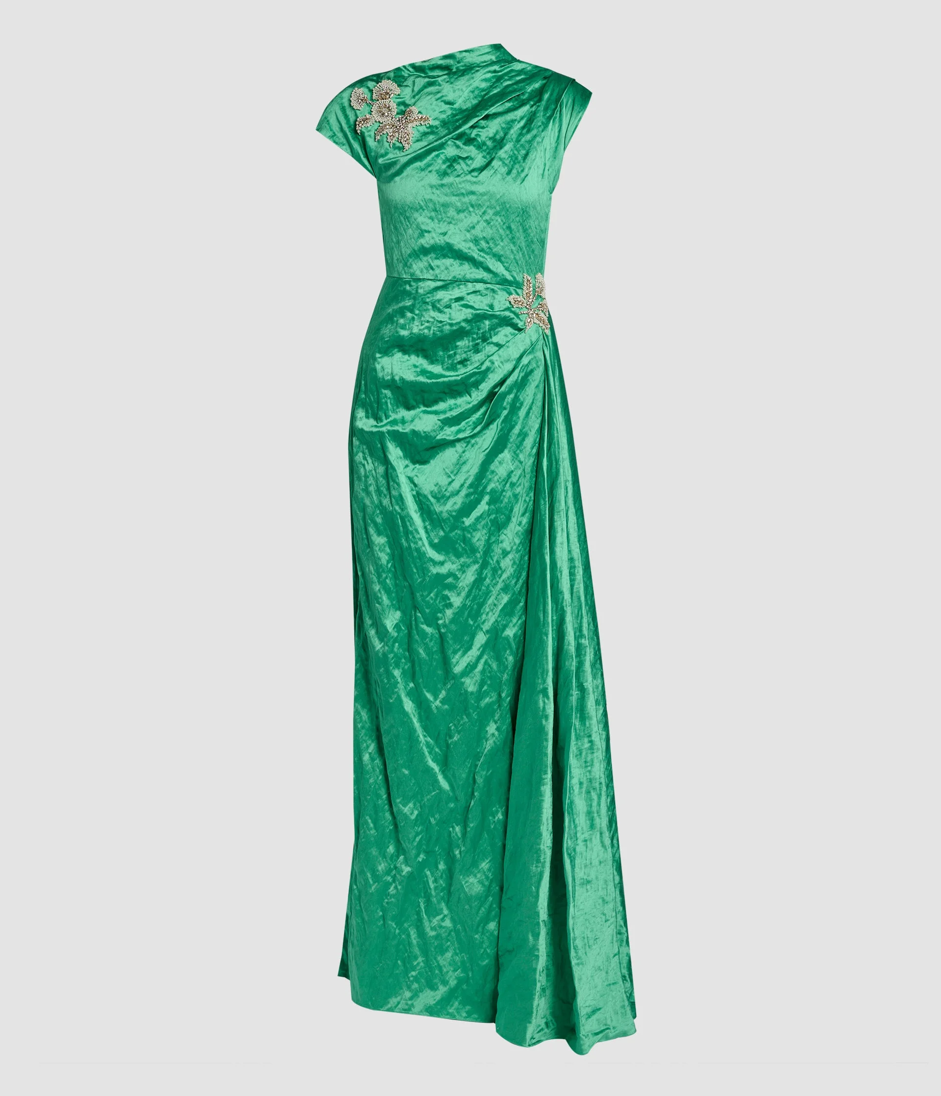 EMBELLISHED TEXTURED SATIN DRAPED GOWN - 1