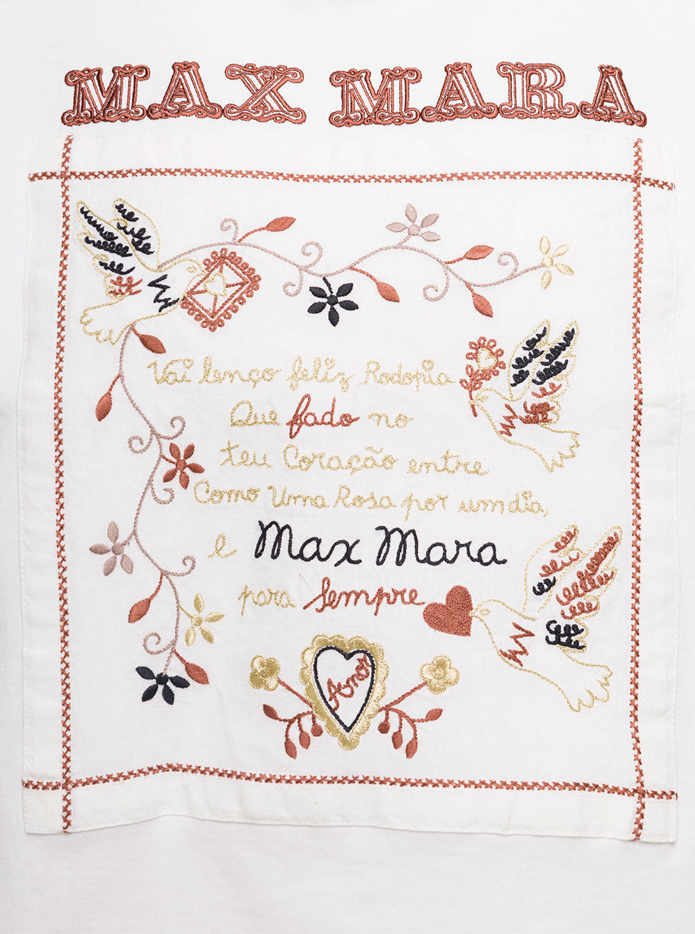 Max Mara Women White Crew Neck T-Shirt With Embroidered Design And Logo In Cotton Woman - 3