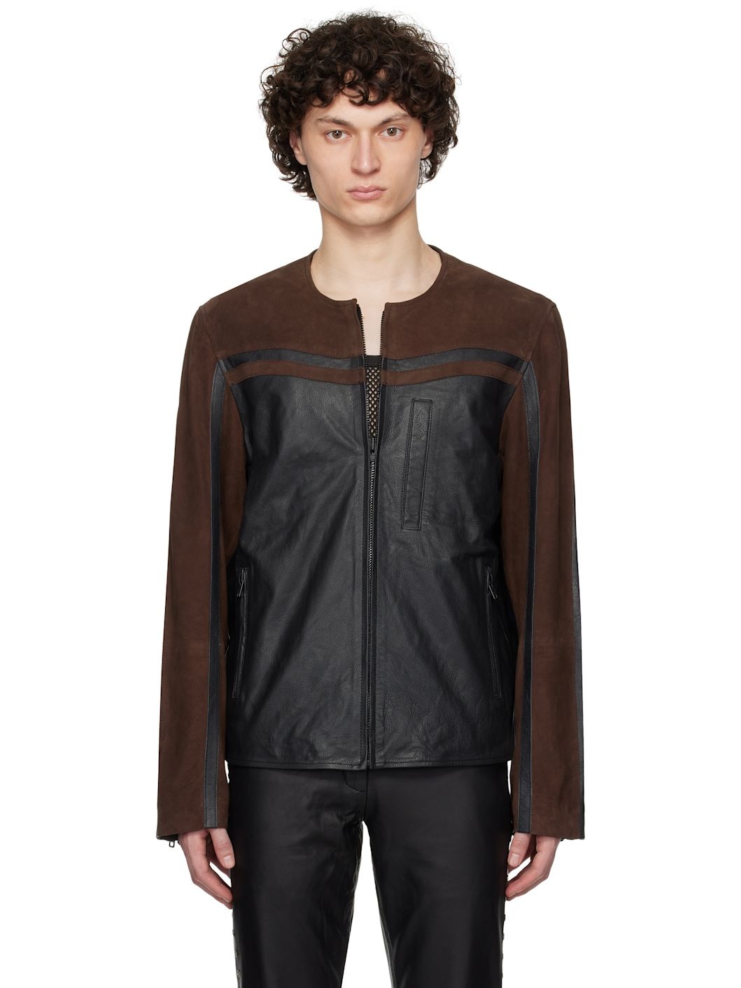 SSENSE Exclusive Black & Brown Racer Leather Biker Jacket - 1