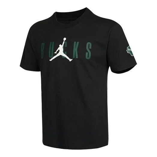 Air Jordan Milwaukee Bucks Basketball Sports Printing Round Neck Short Sleeve Black DA6515-010 - 1