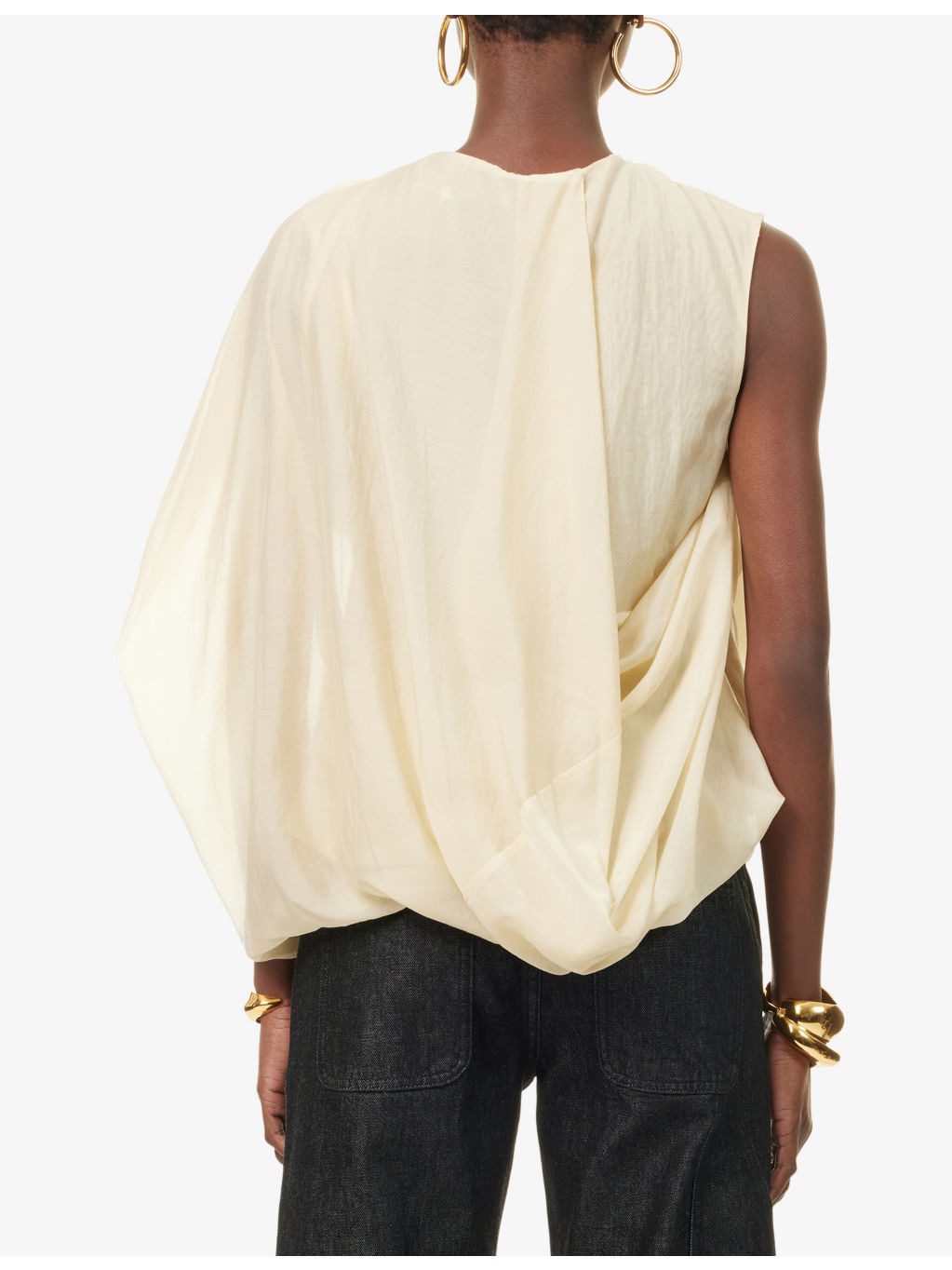 Side Drape Round-Neck Woven Top - 4