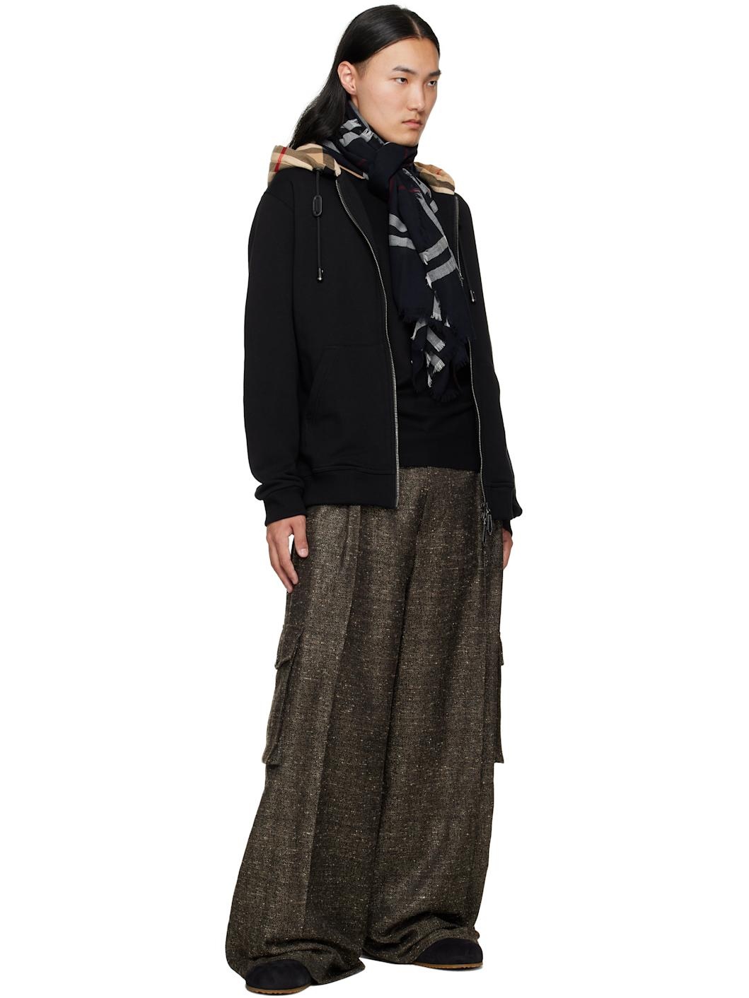 Navy Wide Check Wool Scarf - 2