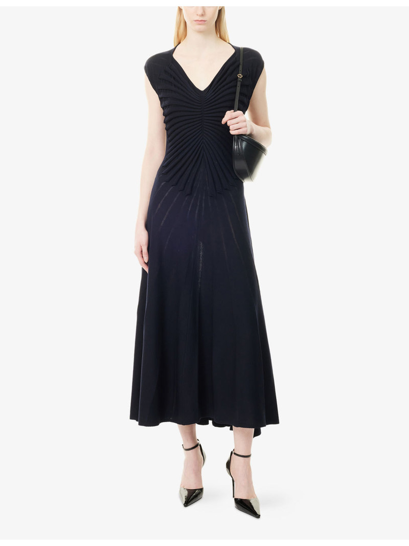 Alaïa Sculpting Asymmetric-Hem Wool Midi Dress outlook