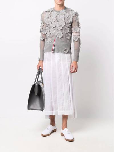 Thom Browne floral-appliqué semi-sheer organza cardigan outlook