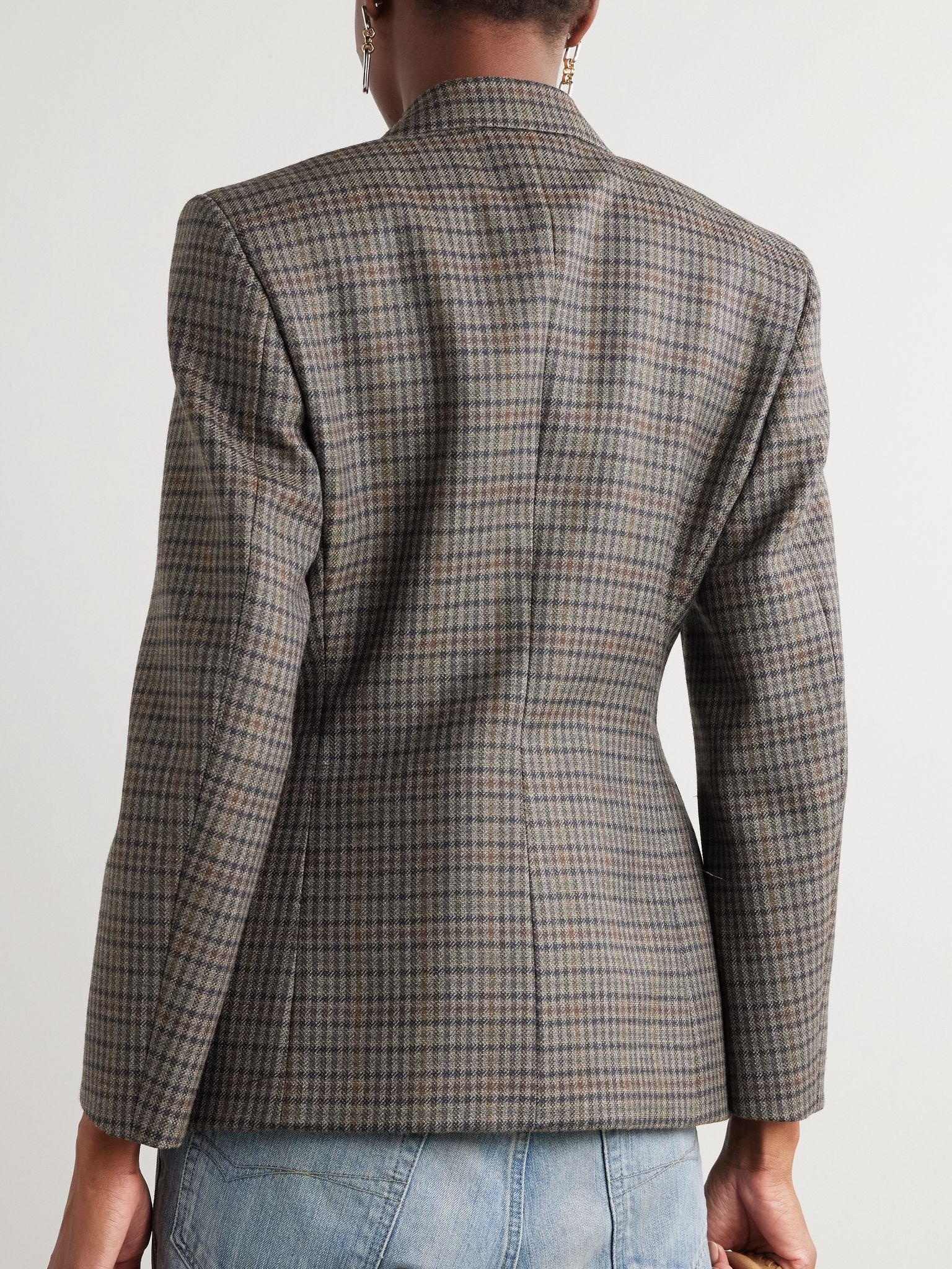 Checked padded wool blazer Gray - 3