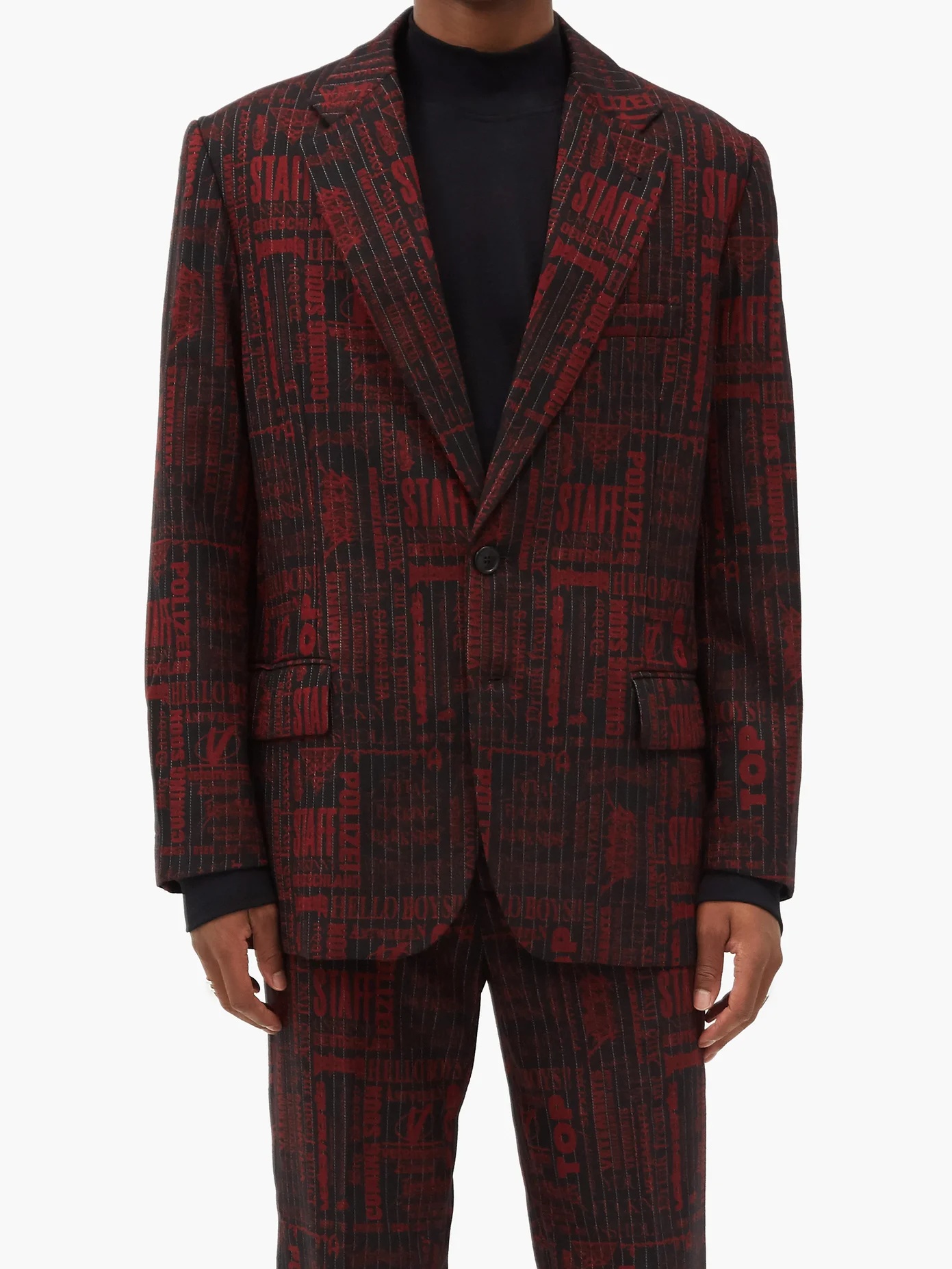 Logo-jacquard wool-blend blazer - 2