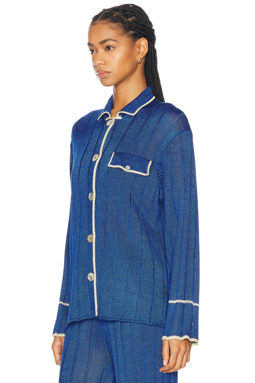 Wide Rib Long Sleeve Pajama Shirt - 4