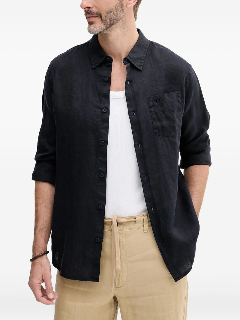 embroidered-pocket linen shirt 1