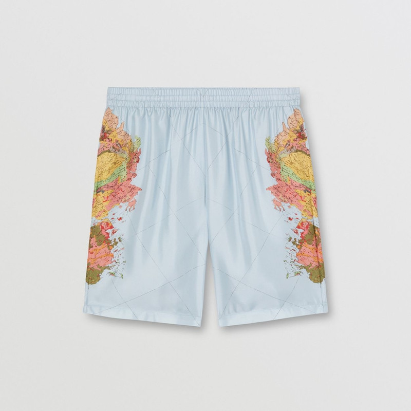 Map Print Washed Silk Drawcord Shorts 1