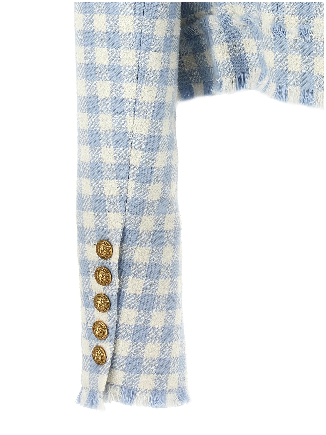 Balmain Vichy Tweed Short Jacket Blazer And Suits Light Blue