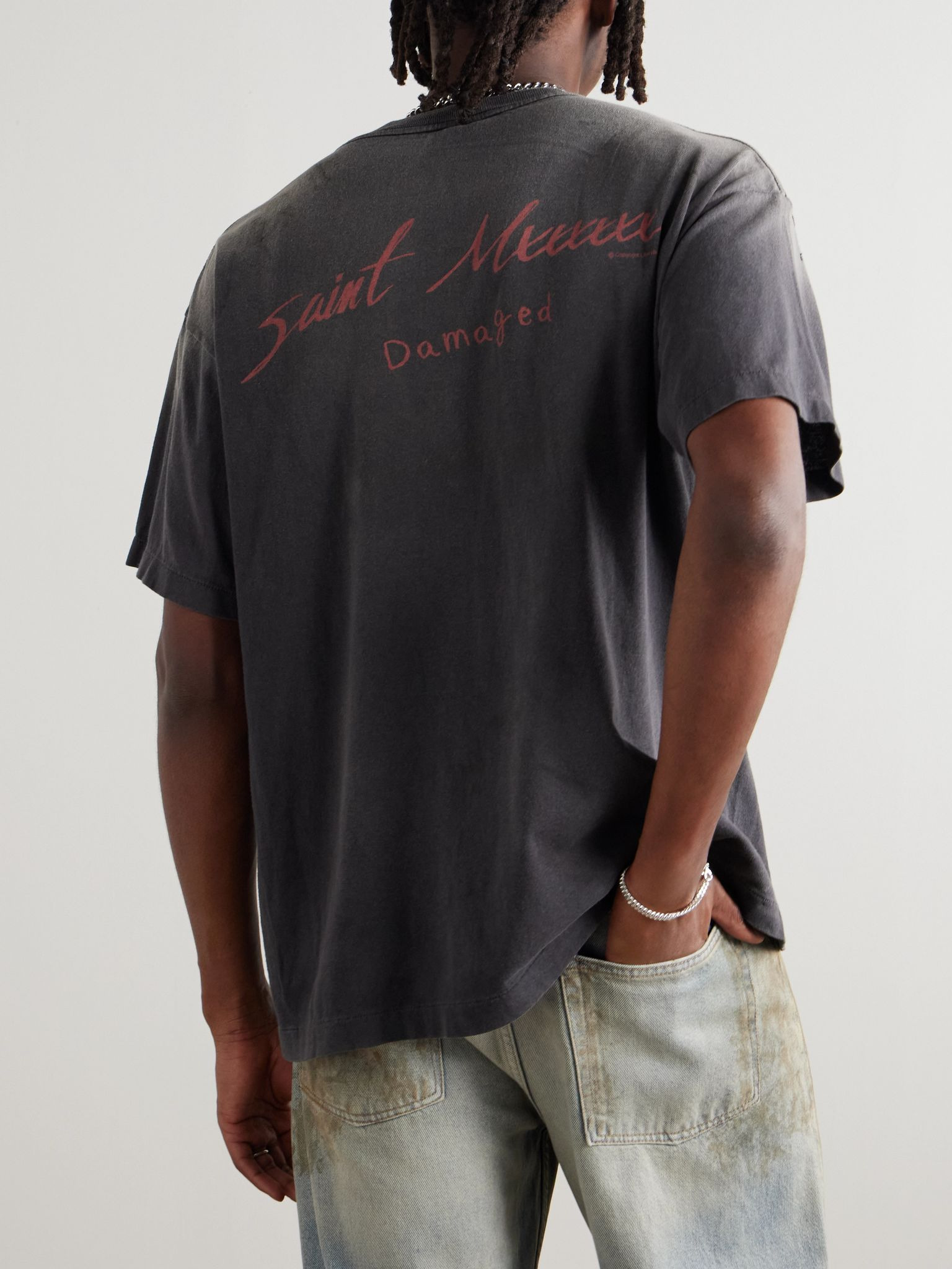Distressed Paint-Splattered Printed Cotton-Jersey T-Shirt Black - 3